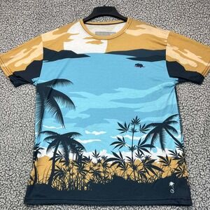 Vintage Hawaiian Shirt Men Extra Large Blue Grassroots Short Sleeve Crew Neck XL